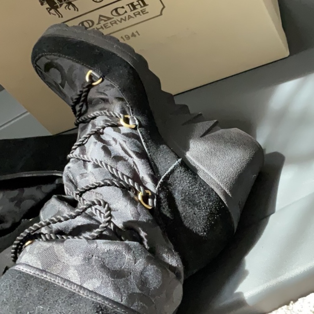 Coach Black braided tie up Boots with Rugged Design